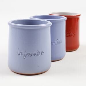 Mixed Lot of 3 La Fermiere 3" Terracotta Ceramic Yogurt Pots Cups Blue Red